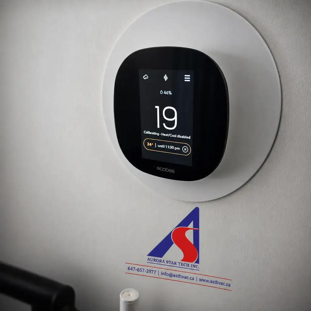 Smart thermostat on a wall in a Newmarket home